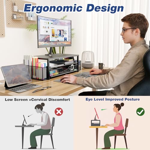 Eco-Friendly OPNICE Desk Organizer and Accessories, 2-Tier Computer Monitor Stand Riser for Daily Use